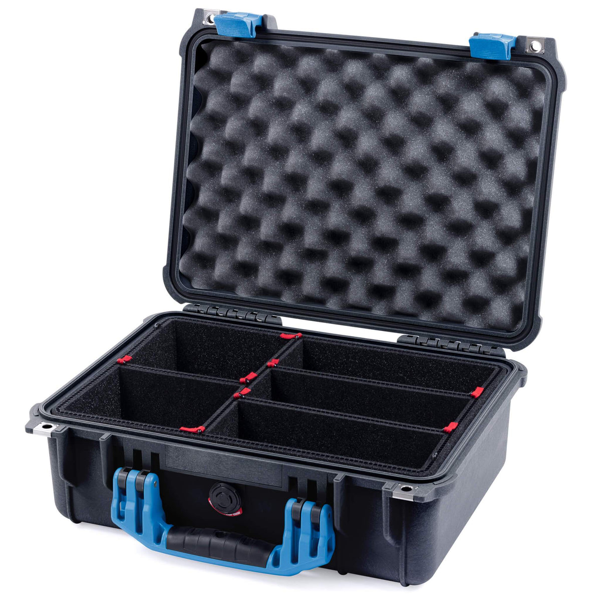 Pelican 1450 Case, Black with Blue Handle &amp; Latches TrekPak Divider System with Convolute Lid Foam ColorCase 014500-0020-110-120