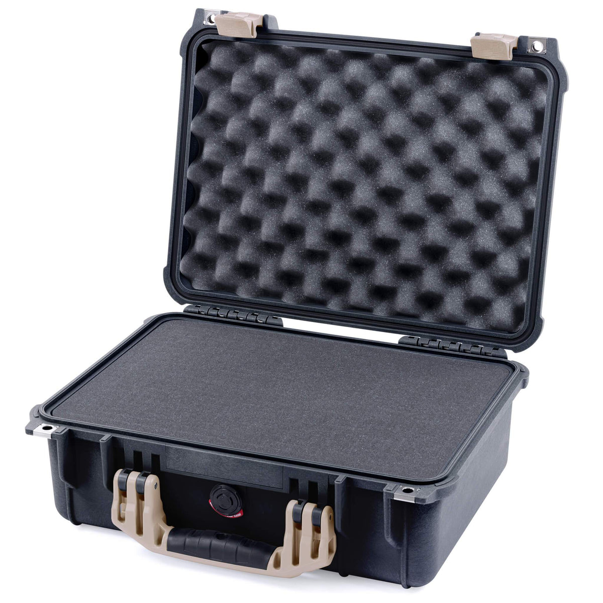 Pelican 1450 Case, Black with Desert Tan Handle &amp; Latches Pick &amp; Pluck Foam with Convolute Lid Foam ColorCase 014500-0001-110-310