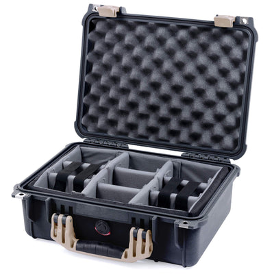 Pelican 1450 Case, Black with Desert Tan Handle & Latches Gray Padded Microfiber Dividers with Convolute Lid Foam ColorCase 014500-0070-110-310