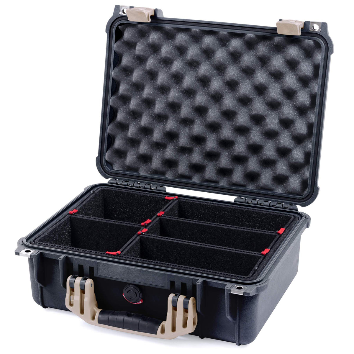 Pelican 1450 Case, Black with Desert Tan Handle &amp; Latches TrekPak Divider System with Convolute Lid Foam ColorCase 014500-0020-110-310