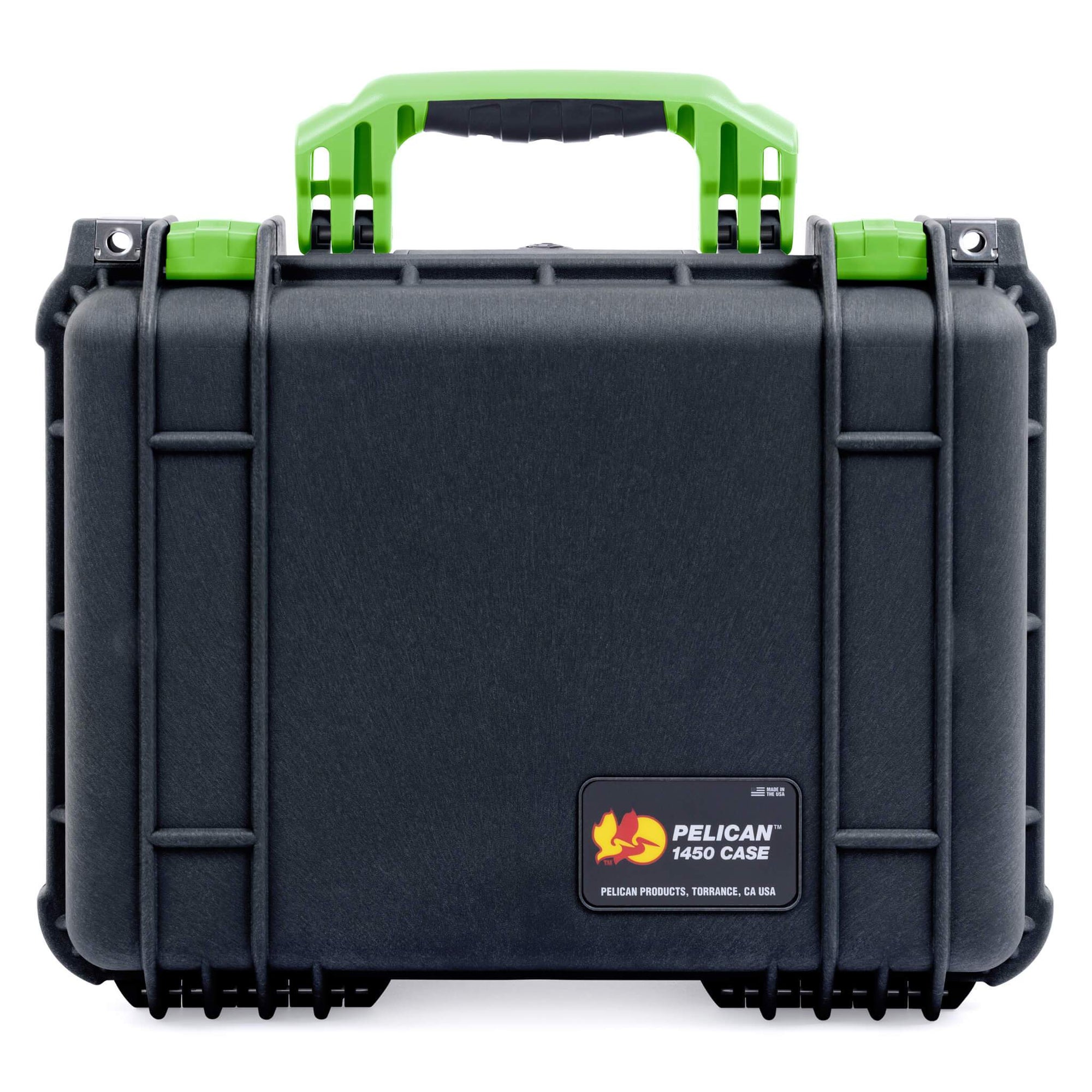 Pelican 1450 Case, Black with Lime Green Handle & Latches ColorCase 
