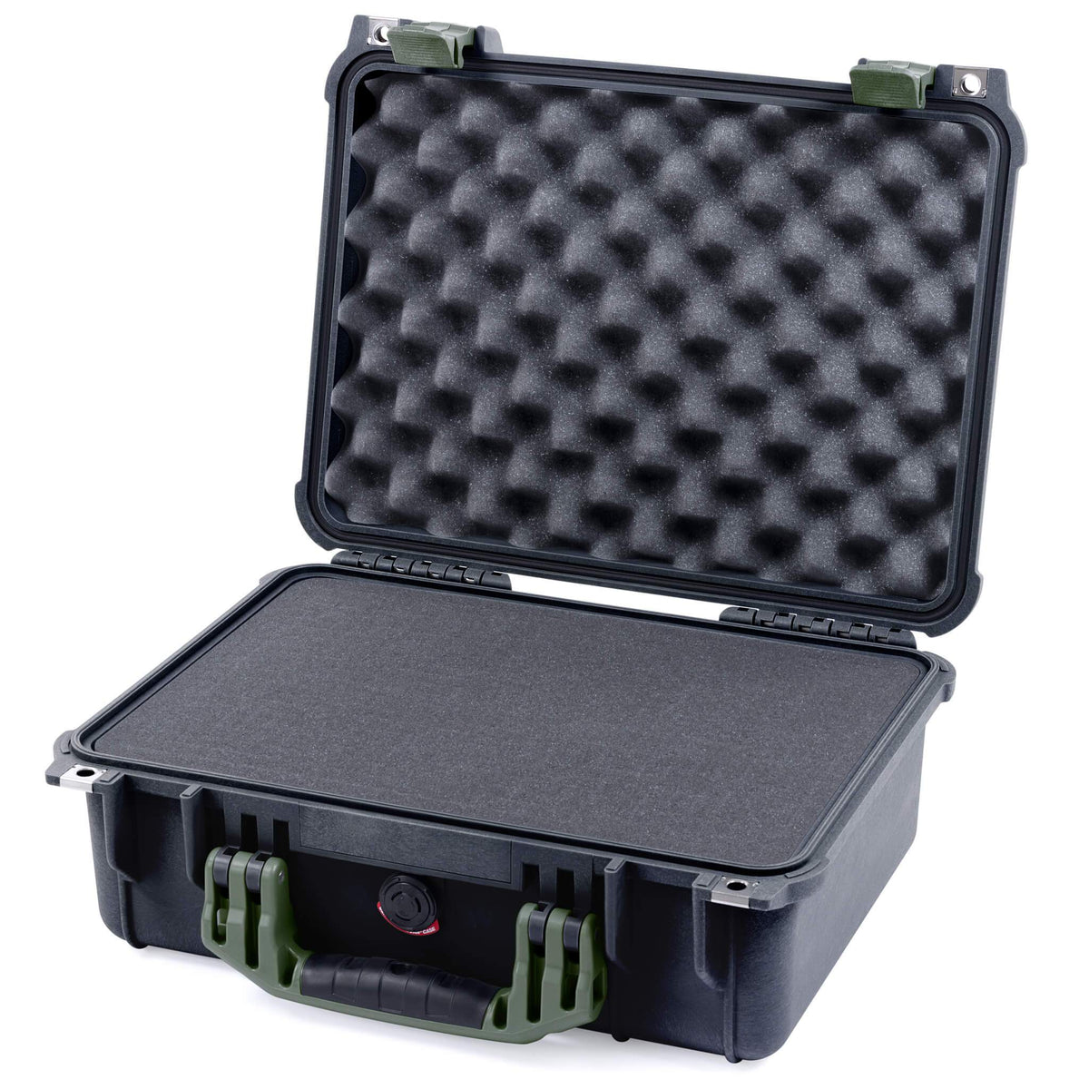 Pelican 1450 Case, Black with OD Green Handle &amp; Latches Pick &amp; Pluck Foam with Convolute Lid Foam ColorCase 014500-0001-110-130