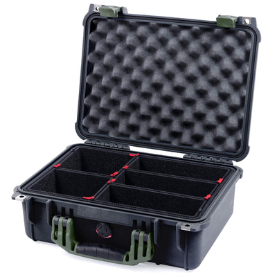 Pelican 1450 Case, Black with OD Green Handle & Latches TrekPak Divider System with Convolute Lid Foam ColorCase 014500-0020-110-130