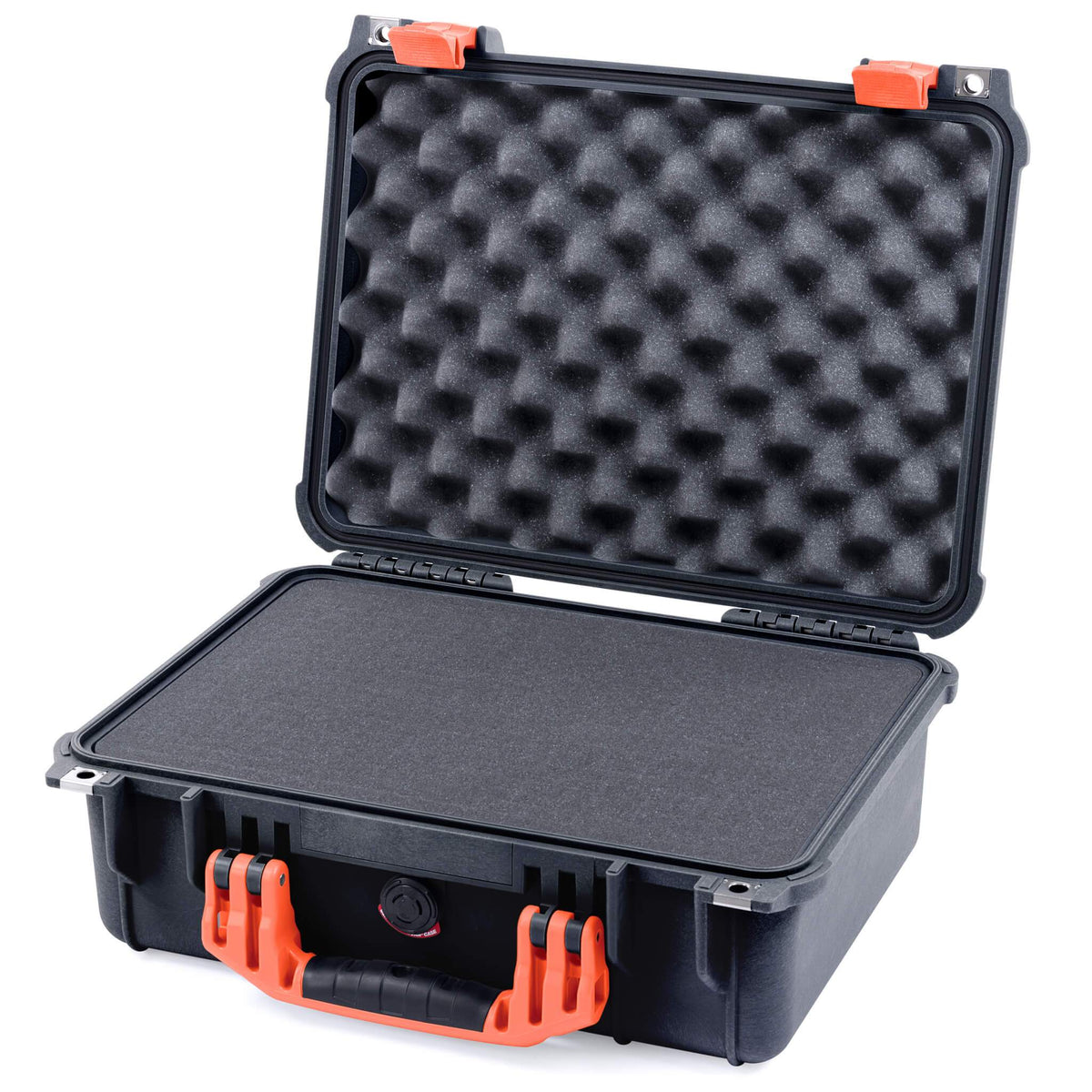 Pelican 1450 Case, Black with Orange Handle &amp; Latches Pick &amp; Pluck Foam with Convolute Lid Foam ColorCase 014500-0001-110-150