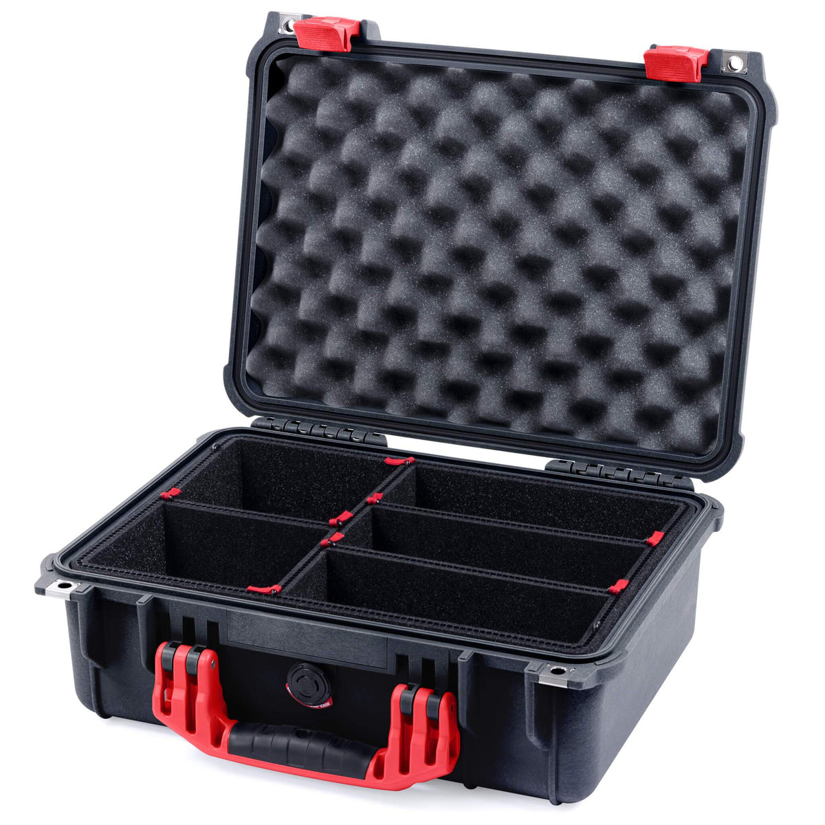 Pelican 1450 Case, Black with Red Handle &amp; Latches TrekPak Divider System with Convolute Lid Foam ColorCase 014500-0020-110-320