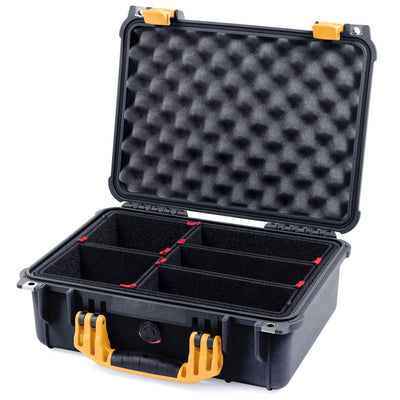 Pelican 1450 Case, Black with Yellow Handle & Latches TrekPak Divider System with Convolute Lid Foam ColorCase 014500-0020-110-240