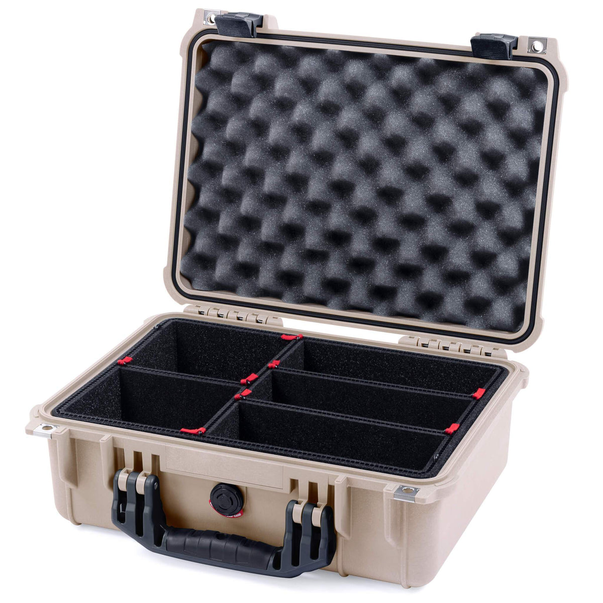 Pelican 1450 Case, Desert Tan with Black Handle &amp; Latches TrekPak Divider System with Convolute Lid Foam ColorCase 014500-0020-310-110