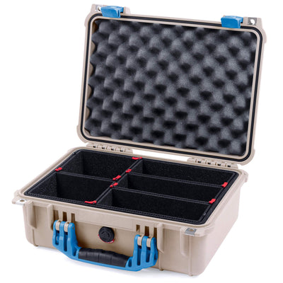 Pelican 1450 Case, Desert Tan with Blue Handle & Latches TrekPak Divider System with Convolute Lid Foam ColorCase 014500-0020-310-120