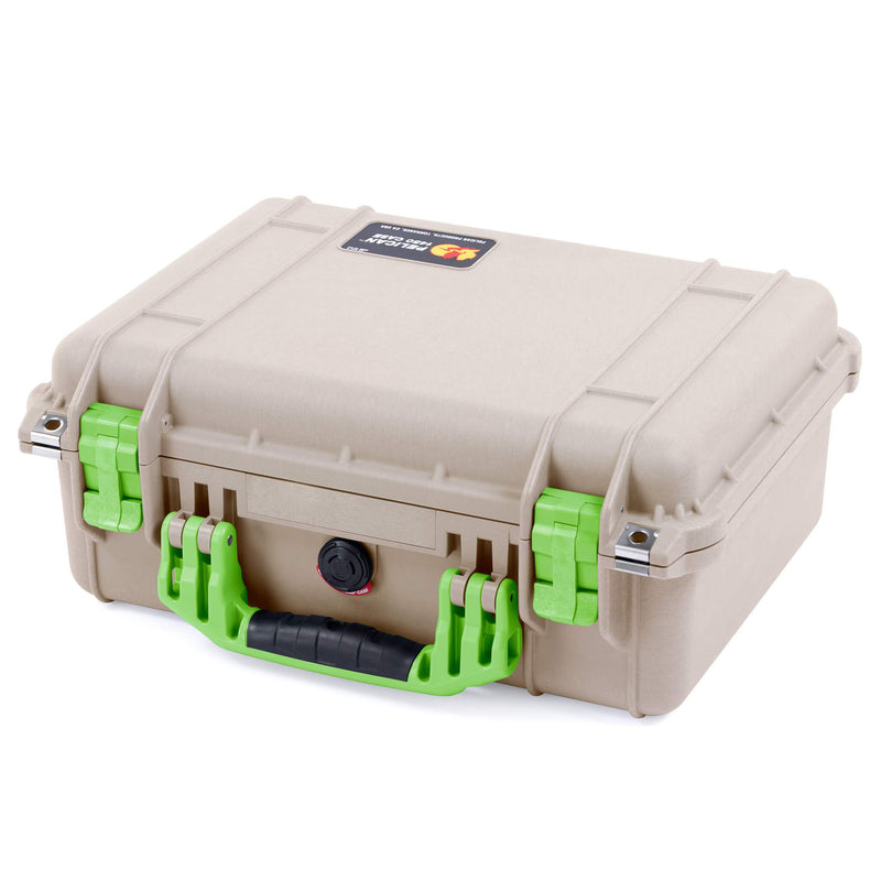 Pelican 1450 Case, Desert Tan with Lime Green Handle & Latches ColorCase 
