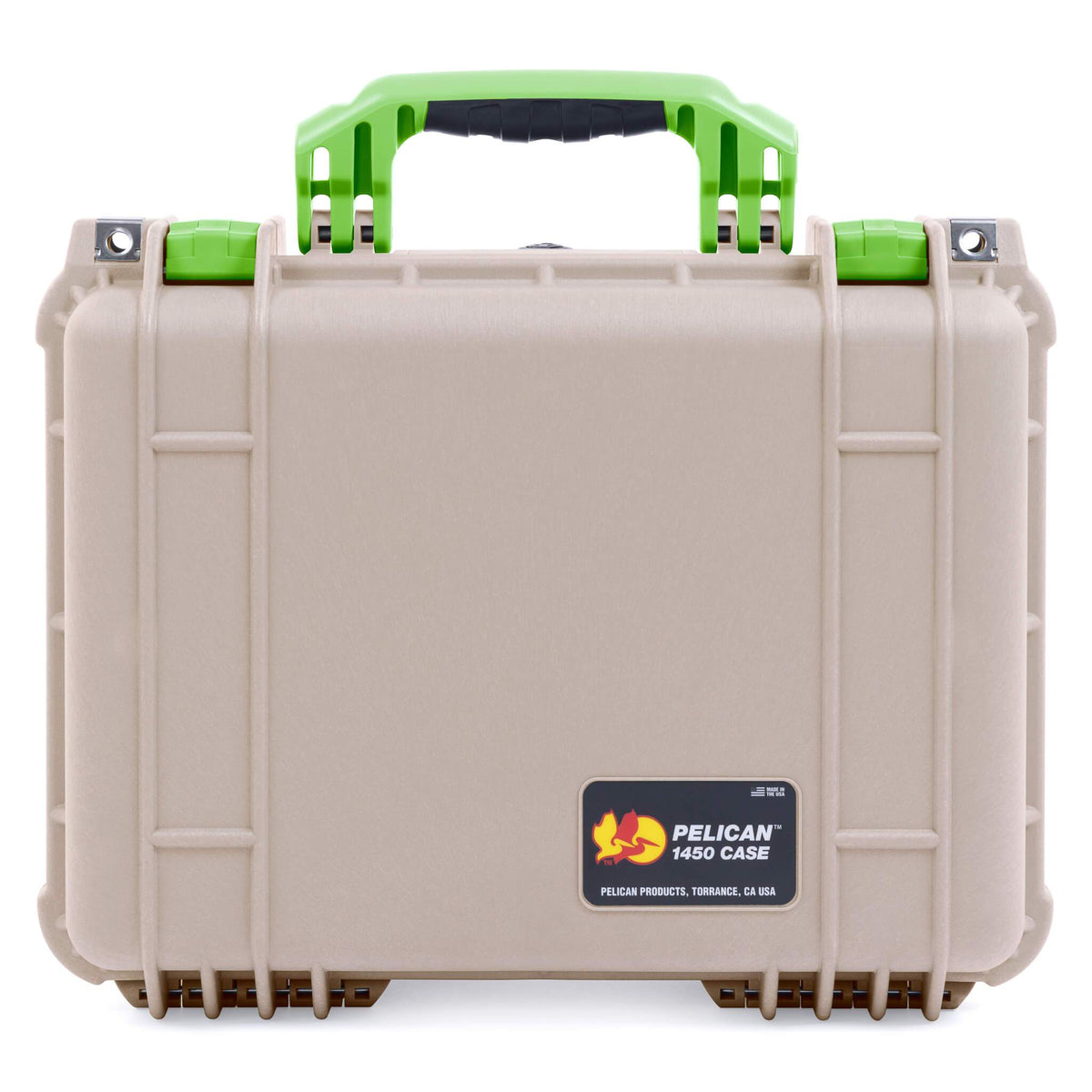 Pelican 1450 Case, Desert Tan with Lime Green Handle &amp; Latches ColorCase 