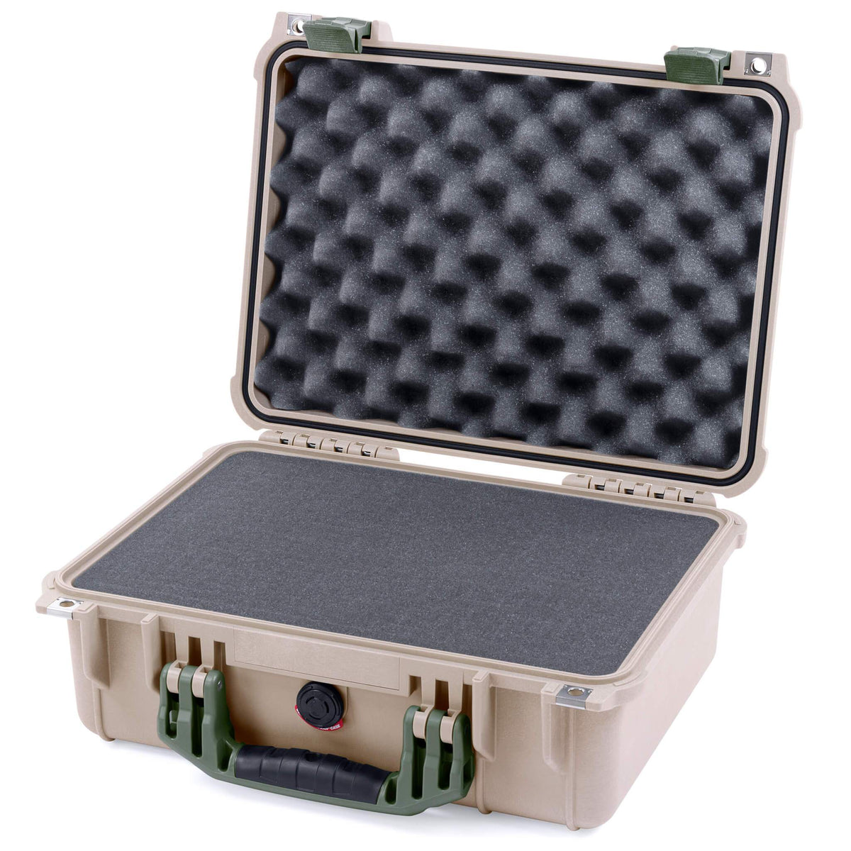 Pelican 1450 Case, Desert Tan with OD Green Handle &amp; Latches Pick &amp; Pluck Foam with Convolute Lid Foam ColorCase 014500-0001-310-130