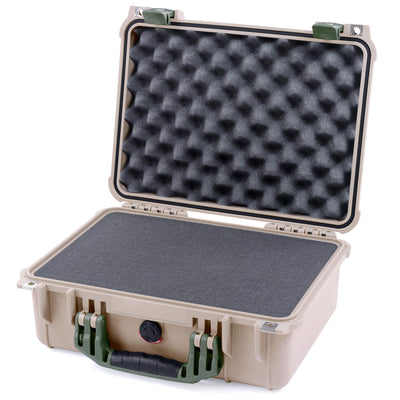 Pelican 1450 Case, Desert Tan with OD Green Handle & Latches Pick & Pluck Foam with Convolute Lid Foam ColorCase 014500-0001-310-130