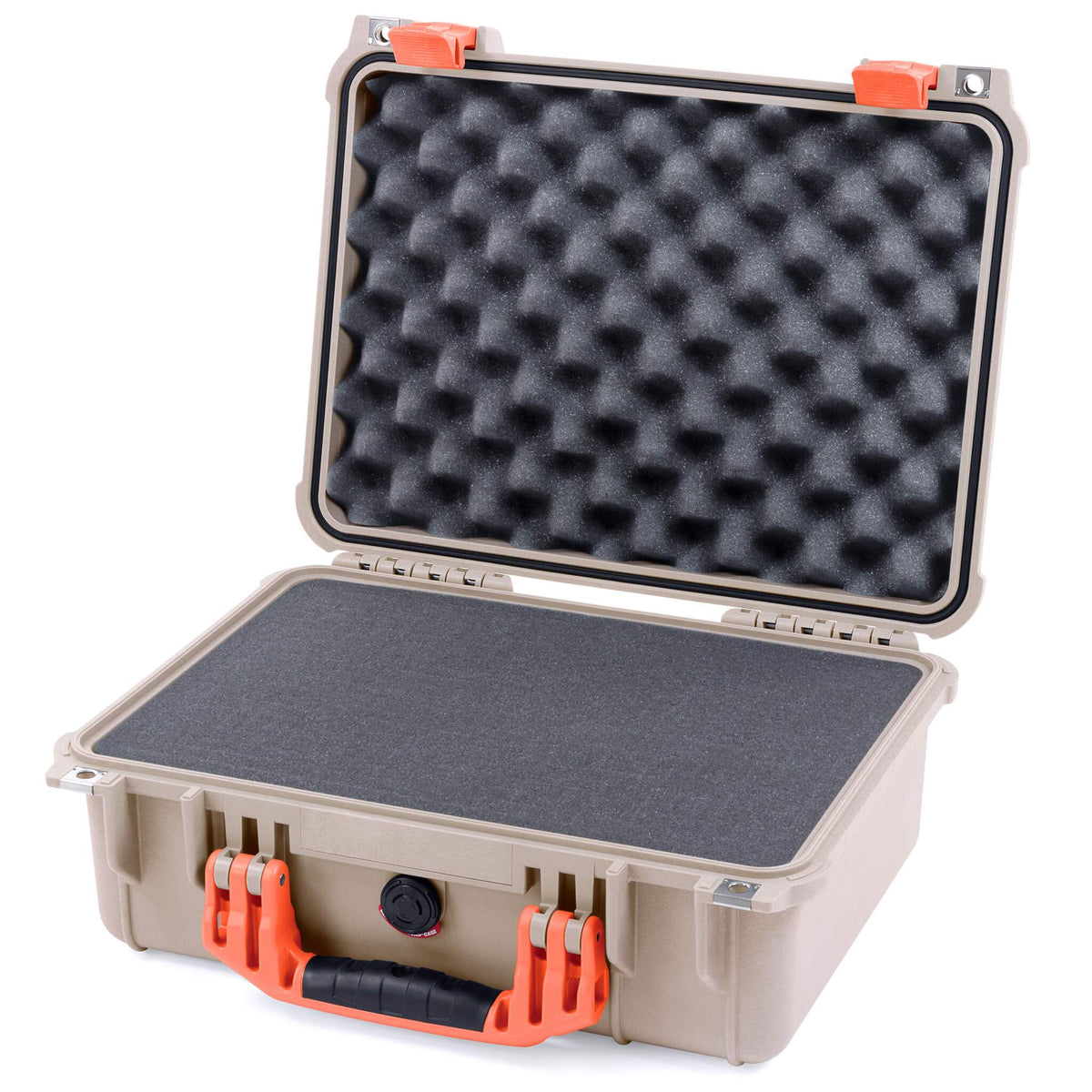 Pelican 1450 Case, Desert Tan with Orange Handle &amp; Latches Pick &amp; Pluck Foam with Convolute Lid Foam ColorCase 014500-0001-310-150
