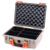 Pelican 1450 Case, Desert Tan with Orange Handle & Latches TrekPak Divider System with Convolute Lid Foam ColorCase 014500-0020-310-150