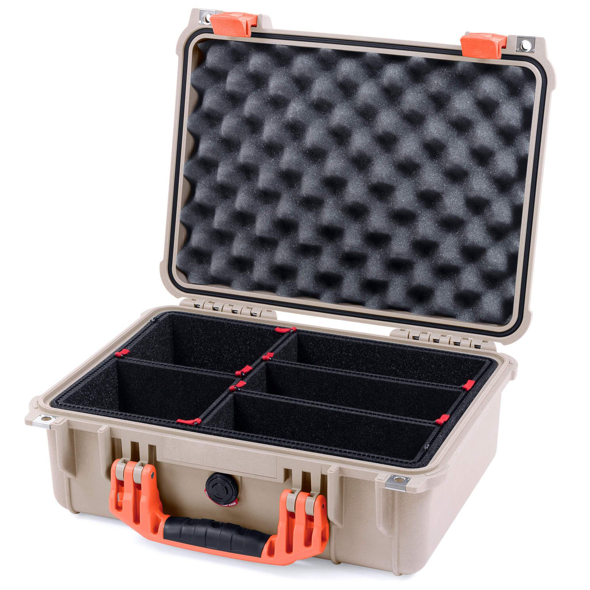 Pelican 1450 Case, Desert Tan with Orange Handle &amp; Latches TrekPak Divider System with Convolute Lid Foam ColorCase 014500-0020-310-150