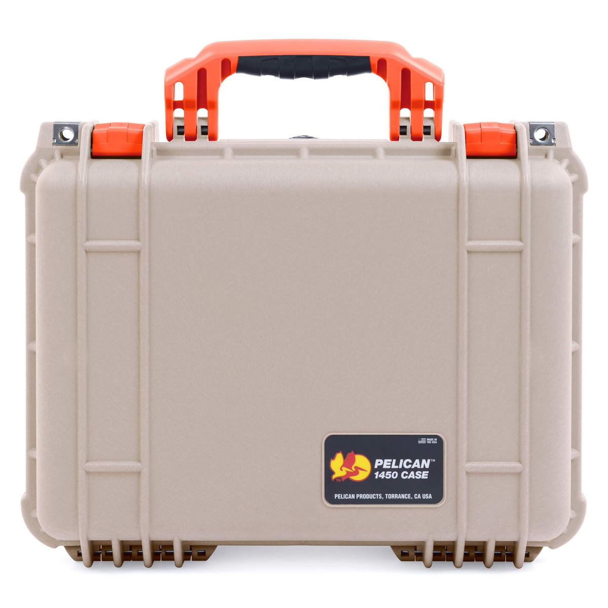 Pelican 1450 Case, Desert Tan with Orange Handle &amp; Latches ColorCase 