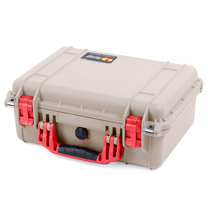 Pelican 1450 Case, Desert Tan with Red Handle & Latches ColorCase 