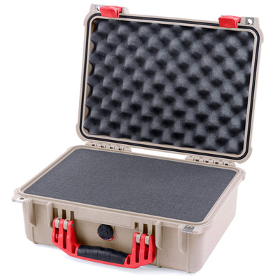 Pelican 1450 Case, Desert Tan with Red Handle & Latches Pick & Pluck Foam with Convolute Lid Foam ColorCase 014500-0001-310-320