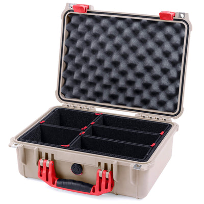 Pelican 1450 Case, Desert Tan with Red Handle & Latches TrekPak Divider System with Convolute Lid Foam ColorCase 014500-0020-310-320