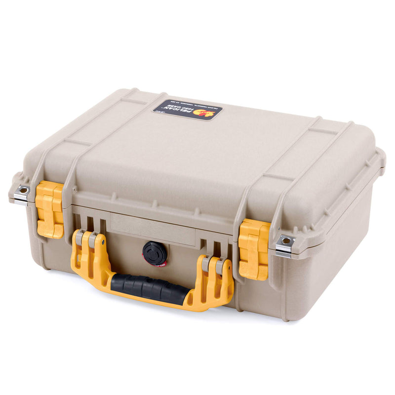 Pelican 1450 Case, Desert Tan with Yellow Handle & Latches ColorCase 