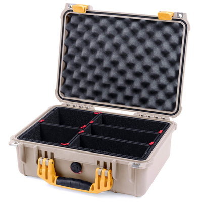 Pelican 1450 Case, Desert Tan with Yellow Handle & Latches TrekPak Divider System with Convolute Lid Foam ColorCase 014500-0020-310-240