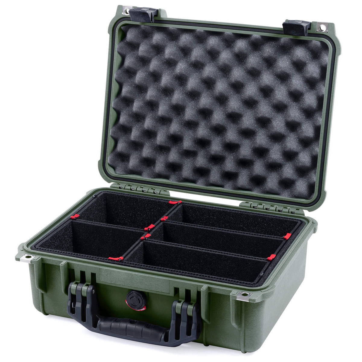 Pelican 1450 Case, OD Green with Black Handle &amp; Latches TrekPak Divider System with Convolute Lid Foam ColorCase 014500-0020-130-110