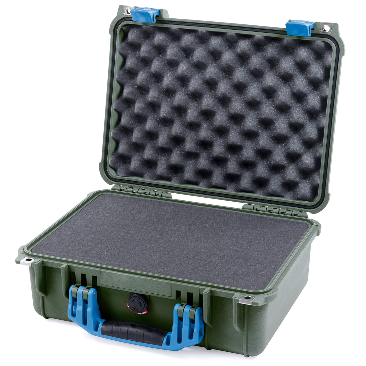Pelican 1450 Case, OD Green with Blue Handle &amp; Latches Pick &amp; Pluck Foam with Convolute Lid Foam ColorCase 014500-0001-130-120