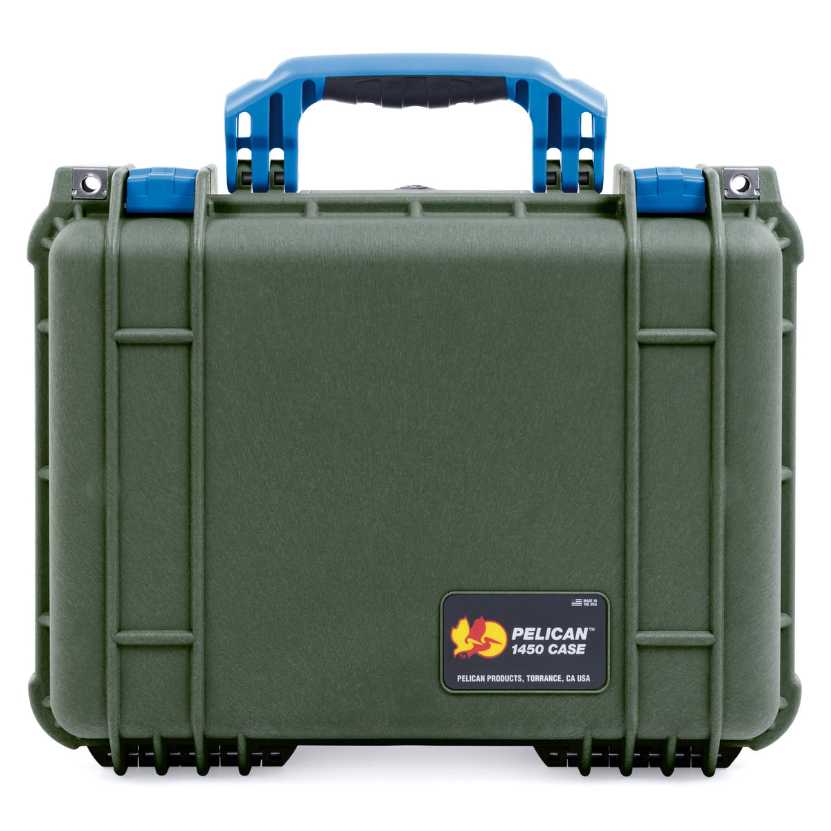 Pelican 1450 Case, OD Green with Blue Handle &amp; Latches ColorCase 