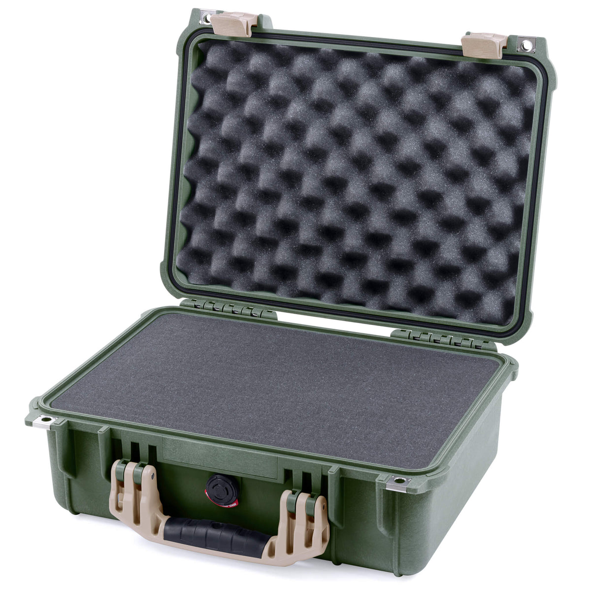 Pelican 1450 Case, OD Green with Desert Tan Handle &amp; Latches Pick &amp; Pluck Foam with Convolute Lid Foam ColorCase 014500-0001-130-310