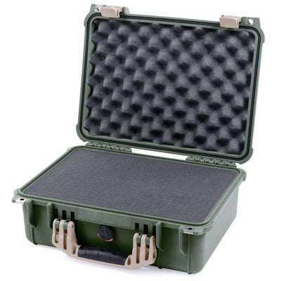 Pelican 1450 Case, OD Green with Desert Tan Handle & Latches Pick & Pluck Foam with Convolute Lid Foam ColorCase 014500-0001-130-310