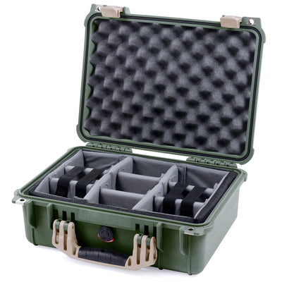 Pelican 1450 Case, OD Green with Desert Tan Handle & Latches Gray Padded Microfiber Dividers with Convolute Lid Foam ColorCase 014500-0070-130-310