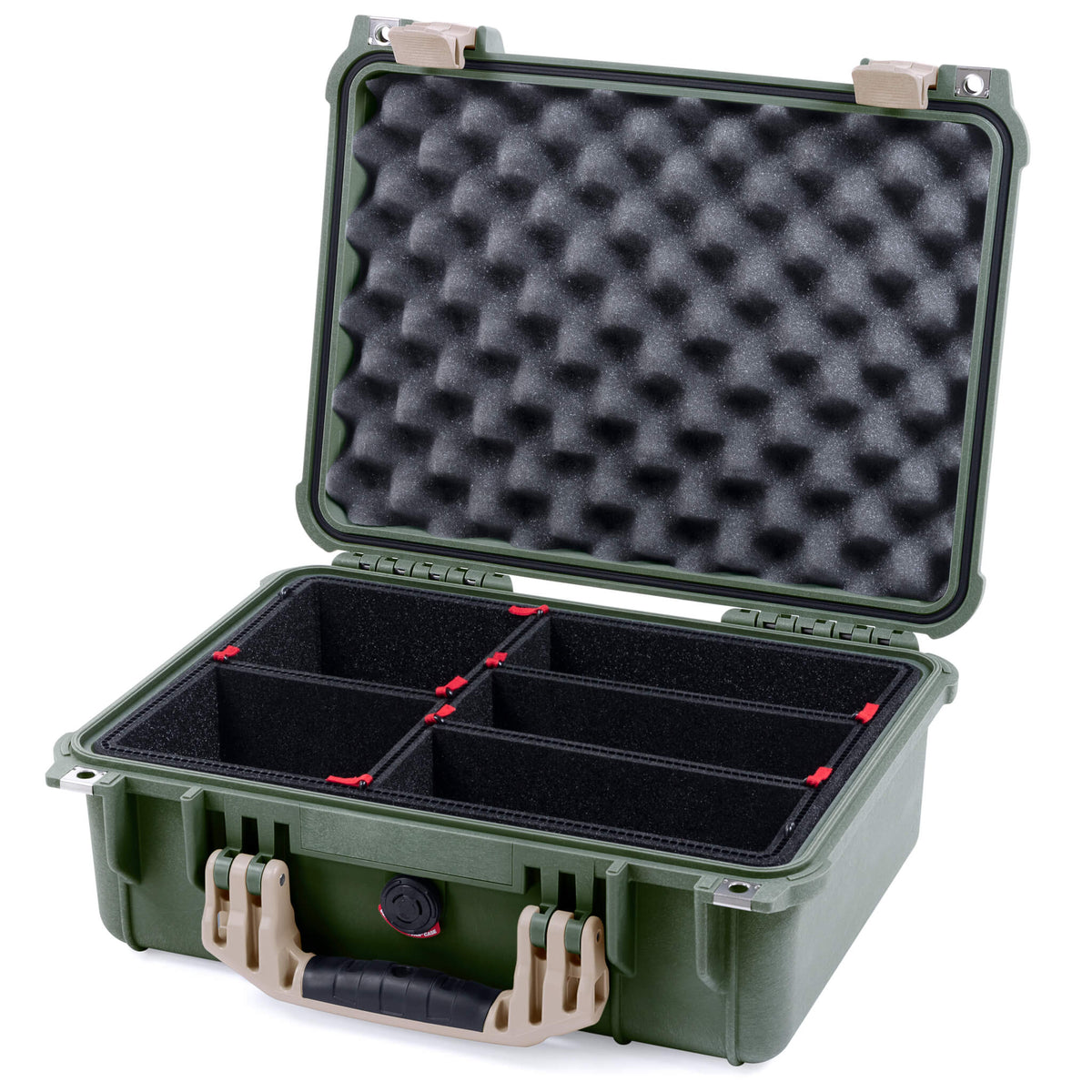 Pelican 1450 Case, OD Green with Desert Tan Handle &amp; Latches TrekPak Divider System with Convolute Lid Foam ColorCase 014500-0020-130-310
