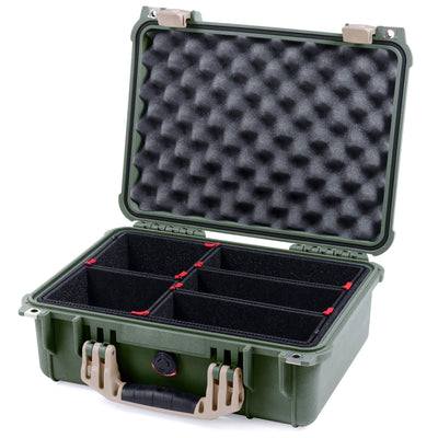 Pelican 1450 Case, OD Green with Desert Tan Handle & Latches TrekPak Divider System with Convolute Lid Foam ColorCase 014500-0020-130-310