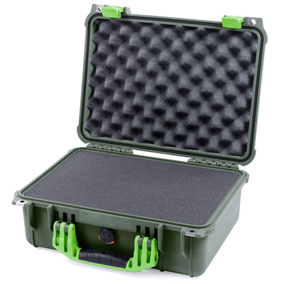 Pelican 1450 Case, OD Green with Lime Green Handle & Latches Pick & Pluck Foam with Convolute Lid Foam ColorCase 014500-0001-130-300