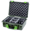 Pelican 1450 Case, OD Green with Lime Green Handle & Latches Gray Padded Microfiber Dividers with Convolute Lid Foam ColorCase 014500-0070-130-300