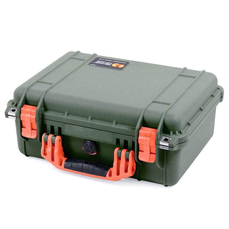 Pelican 1450 Case, OD Green with Orange Handle & Latches ColorCase 