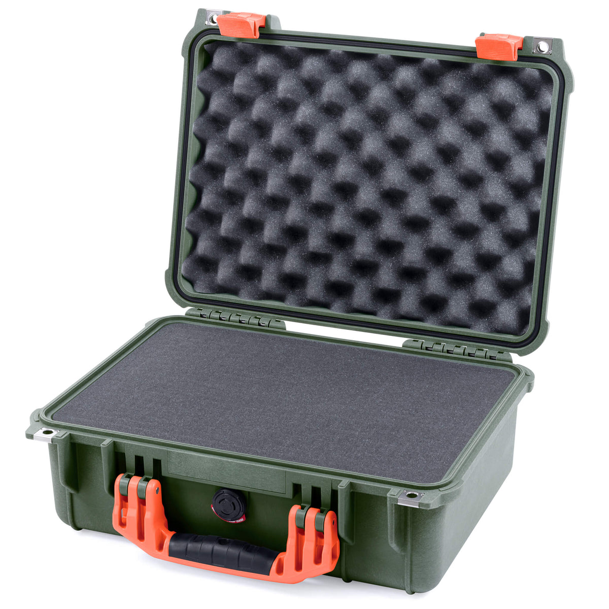 Pelican 1450 Case, OD Green with Orange Handle &amp; Latches Pick &amp; Pluck Foam with Convolute Lid Foam ColorCase 014500-0001-130-150