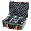 Pelican 1450 Case, OD Green with Orange Handle & Latches Gray Padded Microfiber Dividers with Convolute Lid Foam ColorCase 014500-0070-130-150