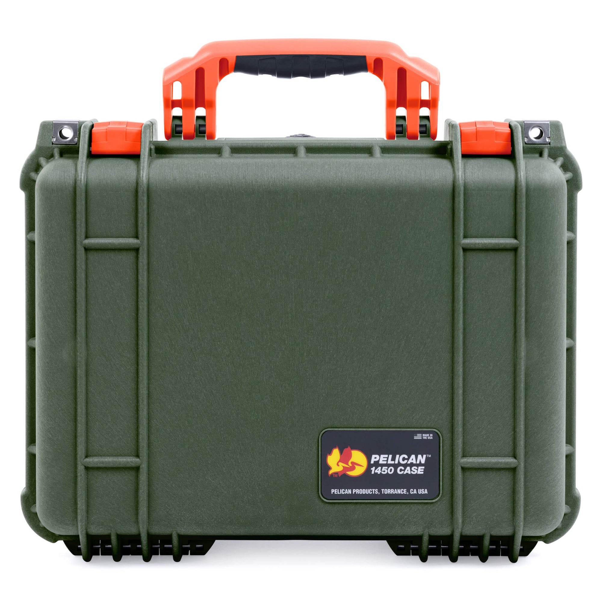 Pelican 1450 Case, OD Green with Orange Handle & Latches ColorCase 