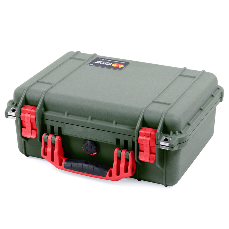 Pelican 1450 Case, OD Green with Red Handle & Latches ColorCase 