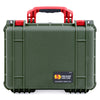 Pelican 1450 Case, OD Green with Red Handle & Latches ColorCase