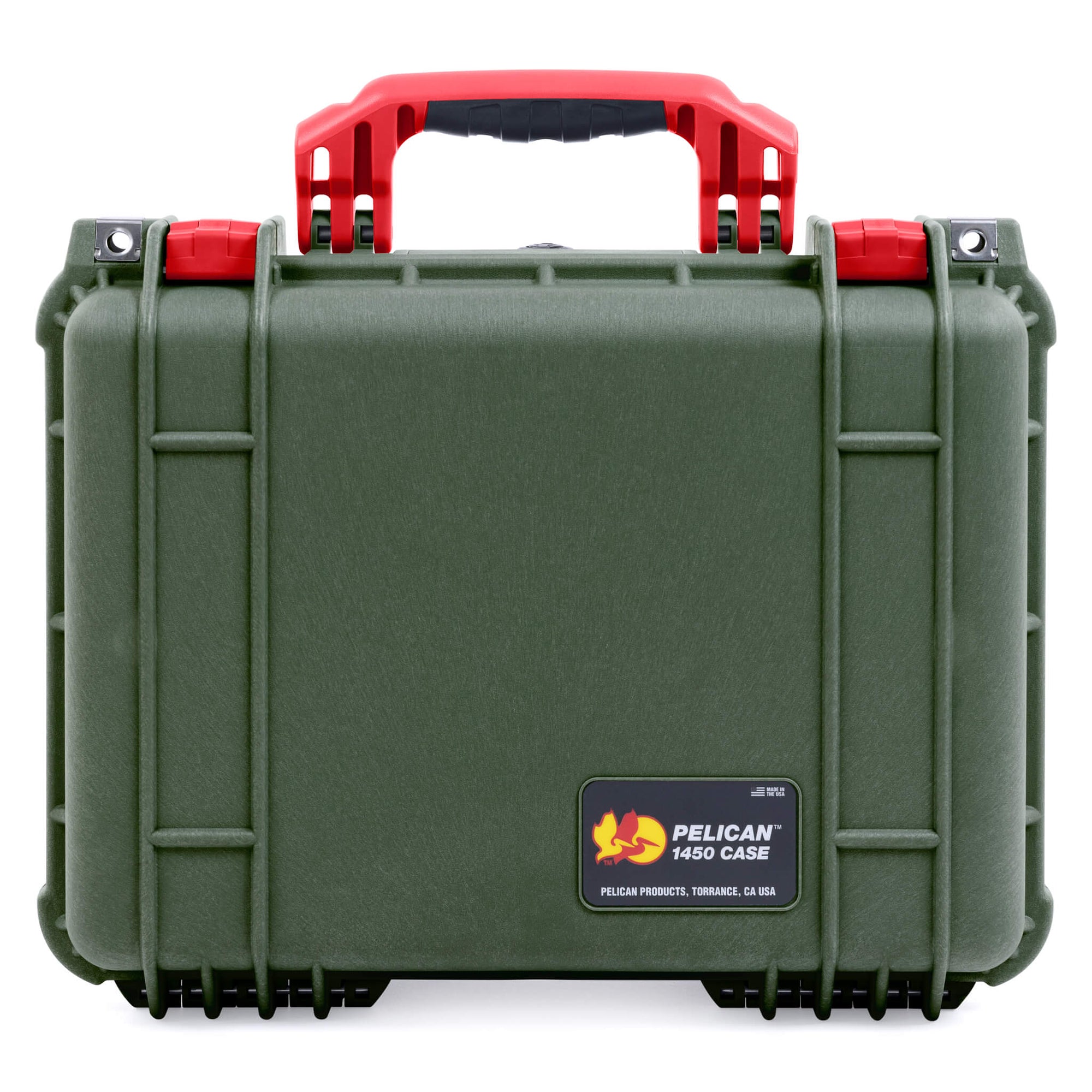 Pelican 1450 Case, OD Green with Red Handle & Latches ColorCase 