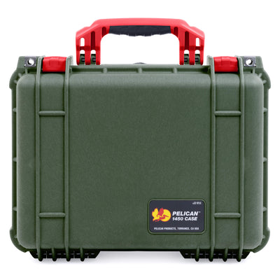 Pelican 1450 Case, OD Green with Red Handle & Latches ColorCase