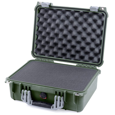 Pelican 1450 Case, OD Green with Silver Handle & Latches Pick & Pluck Foam with Convolute Lid Foam ColorCase 014500-0001-130-180