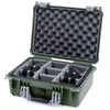 Pelican 1450 Case, OD Green with Silver Handle & Latches Gray Padded Microfiber Dividers with Convolute Lid Foam ColorCase 014500-0070-130-180