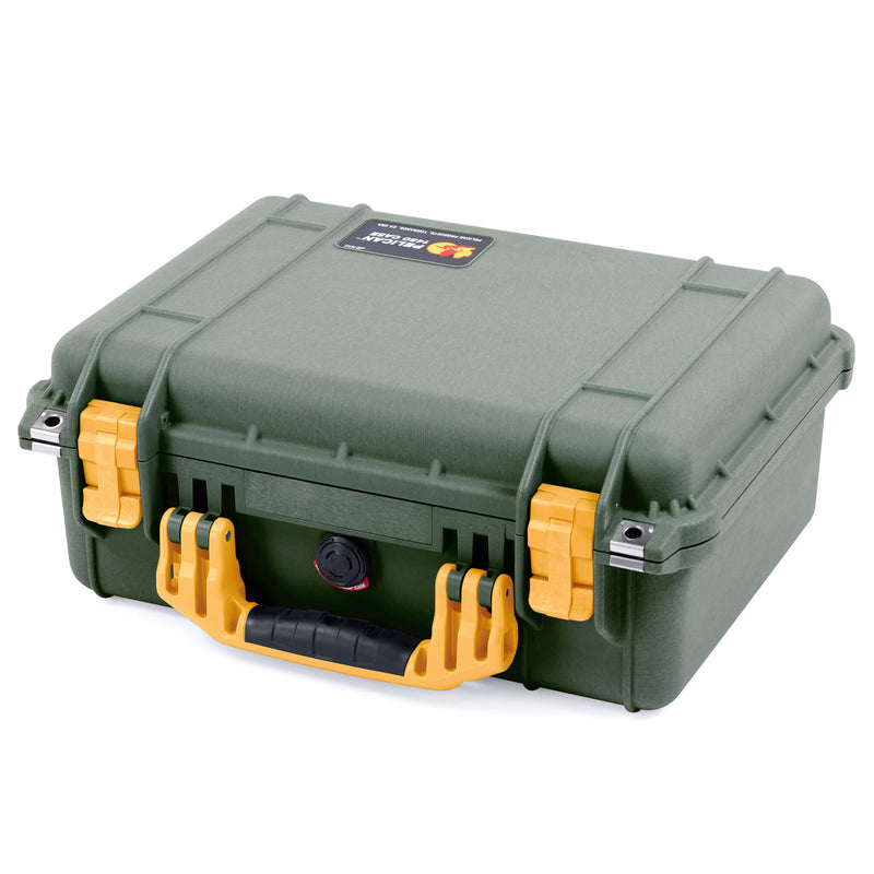 Pelican 1450 Case, OD Green with Yellow Handle & Latches ColorCase 