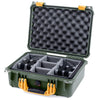 Pelican 1450 Case, OD Green with Yellow Handle & Latches Gray Padded Microfiber Dividers with Convolute Lid Foam ColorCase 014500-0070-130-240