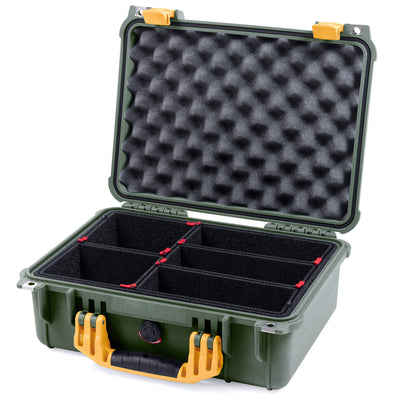 Pelican 1450 Case, OD Green with Yellow Handle & Latches TrekPak Divider System with Convolute Lid Foam ColorCase 014500-0020-130-240