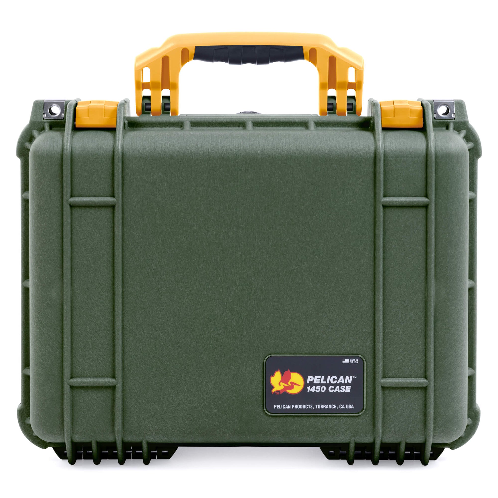 Pelican 1450 Case, OD Green with Yellow Handle & Latches ColorCase 