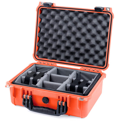 Pelican 1450 Case, Orange with Black Handle & Latches Gray Padded Microfiber Dividers with Convolute Lid Foam ColorCase 014500-0070-150-110